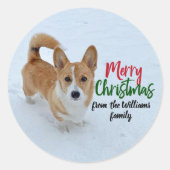Frohe Weihnachten Corgi Snow Foto Beautiful Custom Runder Aufkleber (Vorderseite)