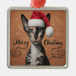 Frohe Weihnachten Cornish Rex Katze, Xmas Santa Kä Ornament Aus Metall