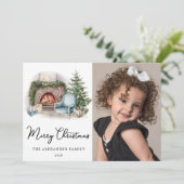 Frohe Weihnachten Cosy Watercolor Zuhause Foto Hol (Stehend Vorderseite)