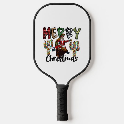 Frohe Weihnachten Cowboy Santa Pickleball Schläger (Vorderseite)