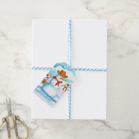 Frohe Weihnachten Cowboy Snowman Geschenkanhänger (Mit Garn)