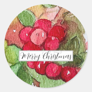 Frohe Weihnachten Cranberries Frucht Aquarell Runder Aufkleber