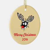 Frohe Weihnachten! Crazy Red Nosed Reindeer Keramikornament (Rechts)