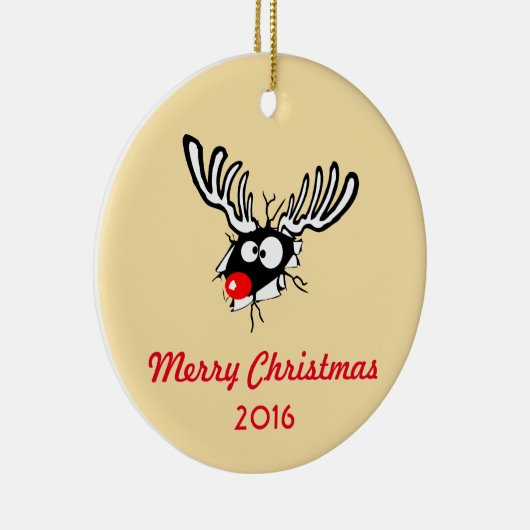 Frohe Weihnachten! Crazy Red Nosed Reindeer Keramikornament (Rechts)