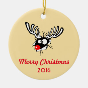 Frohe Weihnachten! Crazy Red Nosed Reindeer Keramikornament