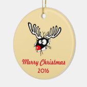 Frohe Weihnachten! Crazy Red Nosed Reindeer Keramikornament (Links)