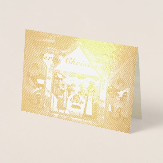 "Frohe Weihnachten" Creche Scene Folienkarte (Vorderseite)