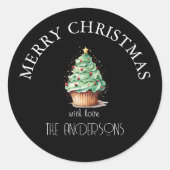 Frohe Weihnachten! Cupcake-Christmas-Tree Runder Aufkleber (Vorderseite)
