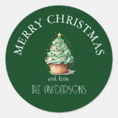 Frohe Weihnachten! Cupcake-Christmas-Tree Runder Aufkleber (Vorderseite)