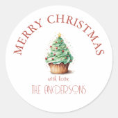 Frohe Weihnachten! Cupcake-Christmas-Tree Runder Aufkleber (Vorderseite)