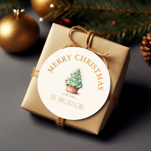 Frohe Weihnachten! Cupcake-Christmas-Tree Runder Aufkleber