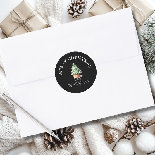 Frohe Weihnachten! Cupcake-Christmas-Tree Runder Aufkleber