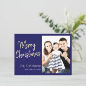 Frohe Weihnachten | Custom Blue Gold | FOTO Einladung (Stehend Vorderseite)