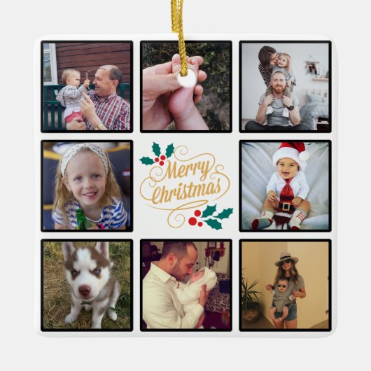 Frohe Weihnachten Custom Foto Collage Keramikornament (Vorderseite)