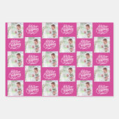 Frohe Weihnachten Custom Foto Rosa Set von 3 Geschenkpapier Set (Vorderseite 2)