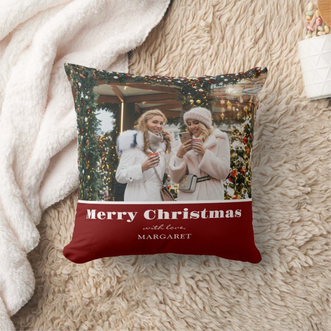 Frohe Weihnachten Custom Friends Foto Simple Red Kissen (Decke)