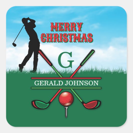 Frohe Weihnachten Custom Golf Holiday Design Quadratischer Aufkleber (Vorderseite)