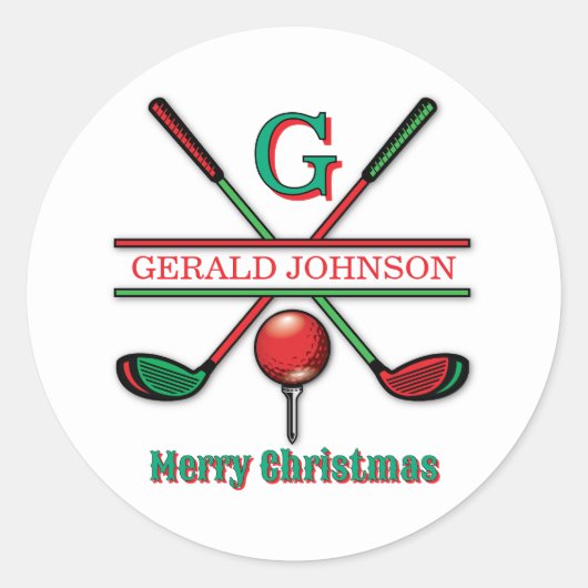 Frohe Weihnachten Custom Golf Holiday Design Runder Aufkleber (Vorderseite)