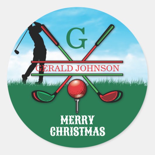 Frohe Weihnachten Custom Golf Holiday Design Runder Aufkleber (Vorderseite)