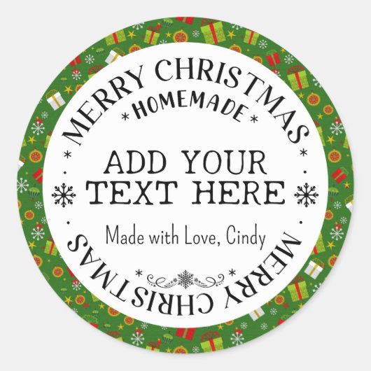 Frohe Weihnachten Custom Green Holiday Homemade Runder Aufkleber (Vorderseite)