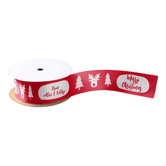 Frohe Weihnachten Custom Red Decorated Satin Ribbo Satinband (Spule)