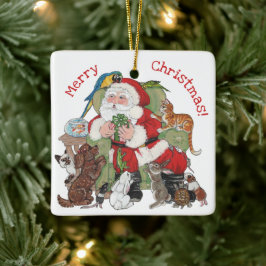 Frohe Weihnachten Custom Santa & Pets Süße Tier Keramikornament