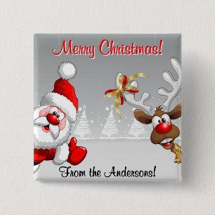 Frohe Weihnachten Custom Santa & Rentier Button