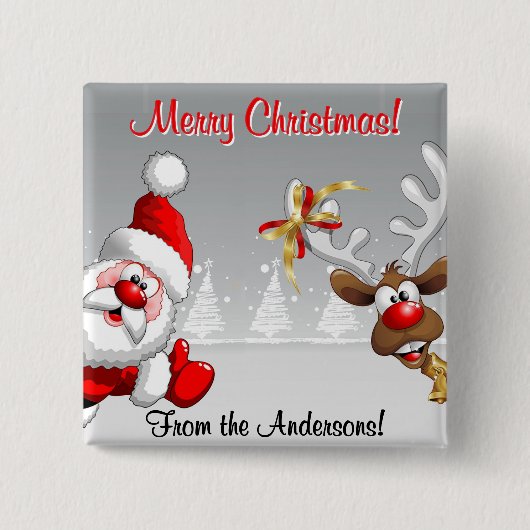 Frohe Weihnachten Custom Santa & Rentier Button (Vorderseite)