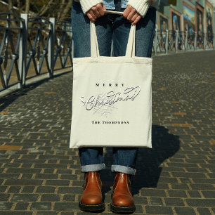 Frohe Weihnachten Custom Silver Snowflake Tragetasche