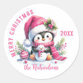 Frohe Weihnachten Custom White und Pink Niedlich P Runder Aufkleber (Vorderseite)