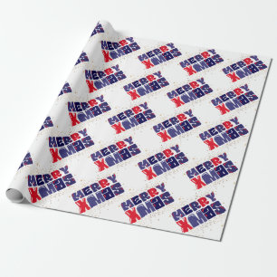 Frohe Weihnachten Cute Rot Blau Gold Geschenkpapier