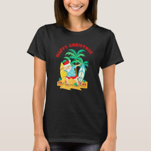 Frohe Weihnachten Dabbing Santa Surfboard Auf Trop T-Shirt