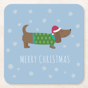 Frohe Weihnachten Dachshund Rechteckiger Pappuntersetzer