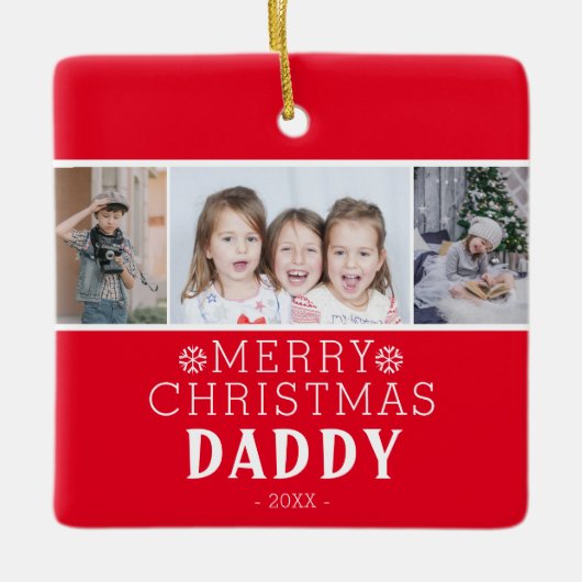 Frohe Weihnachten Daddy Red 3 Foto Collage Keramikornament (Vorderseite)