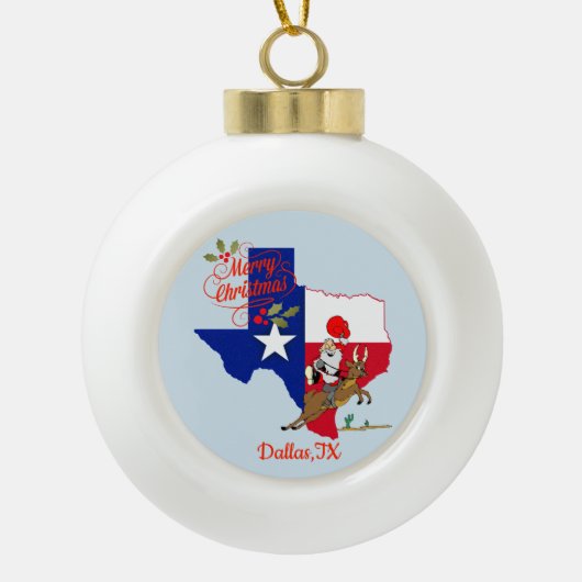 Frohe Weihnachten Dallas Texas Keramik Kugel-Ornament (Vorderseite)