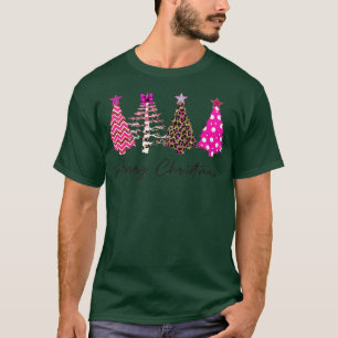 frohe Weihnachten Damen rosa Baum Weihnachten Leop T-Shirt