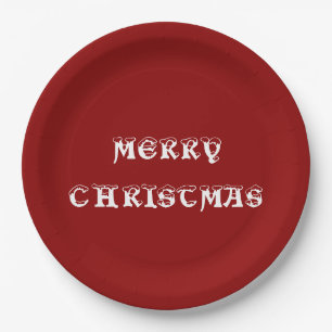 Frohe Weihnachten Dark Red Pappteller