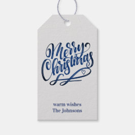 Frohe Weihnachten Deep Blue Brush Script | Grau Geschenkanhänger
