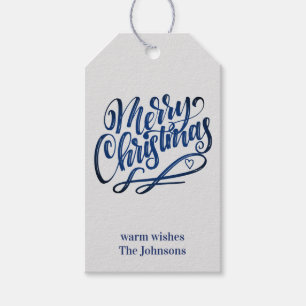 Frohe Weihnachten Deep Blue Brush Script   Grau Geschenkanhänger