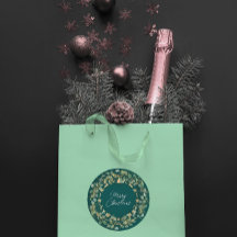 Frohe Weihnachten Deep Green Wreath Woodland Gold