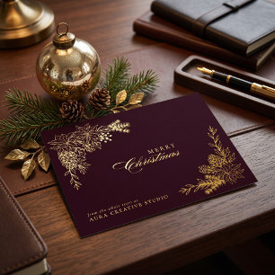 Frohe Weihnachten Deep Plum Gold Folie Geschäftlic Folien Feiertagskarte