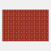 Frohe Weihnachten Deep Red und Gold Namen Bäume Geschenkpapier Set (Vorderseite)