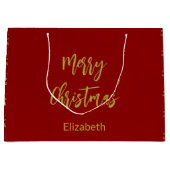 Frohe Weihnachten Deep Red und Gold Namen Bäume Große Geschenktüte (Vorderseite)