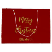 Frohe Weihnachten Deep Red und Gold Namen Bäume Große Geschenktüte (Rückseite)