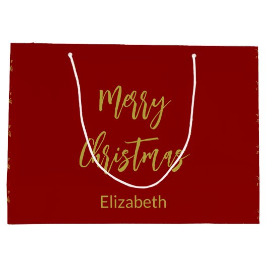 Frohe Weihnachten Deep Red und Gold Namen Bäume Große Geschenktüte (Rückseite)