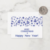 Frohe Weihnachten! Dekorative blaue Zeichnungen in Mitteilungskarte (Vorderseite/Rückseite Beispiel)