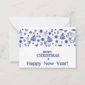 Frohe Weihnachten! Dekorative blaue Zeichnungen in Mitteilungskarte (Vorderseite)