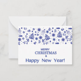 Frohe Weihnachten! Dekorative blaue Zeichnungen in Mitteilungskarte
