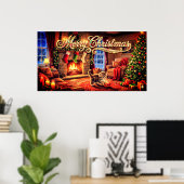 Frohe Weihnachten Dekorative Kunst mit Kätzchen Poster (Heimbüro)