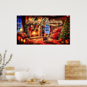 Frohe Weihnachten Dekorative Kunst mit Kätzchen Poster (Küche)